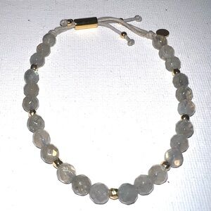 Grey Labradorite Gemstone Beaded Bracelet Gold Accent Adjustable Cord String
